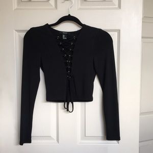 Lace up black crop top